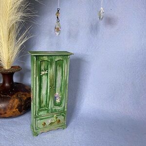Handpainted floral tall hutch or armoire. Dollhouse Furniture Miniature 1:12